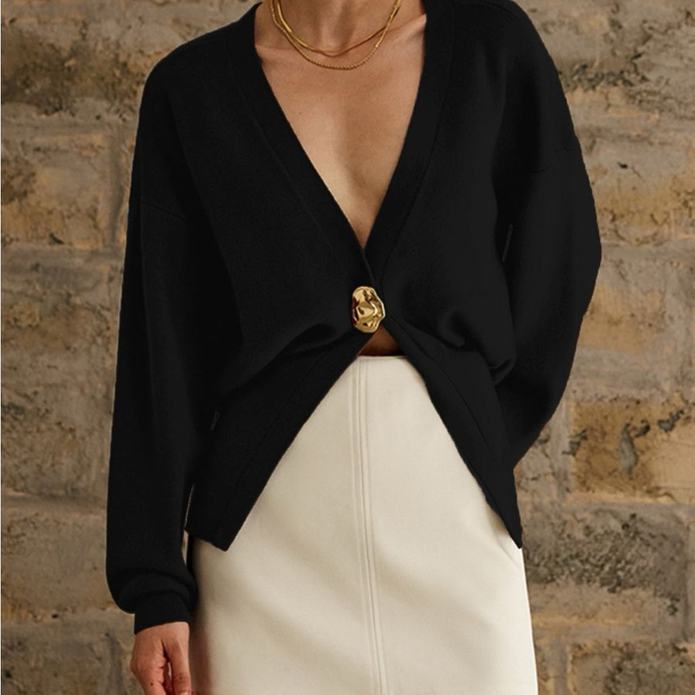 Gold Button Black Women's Cardigan XS